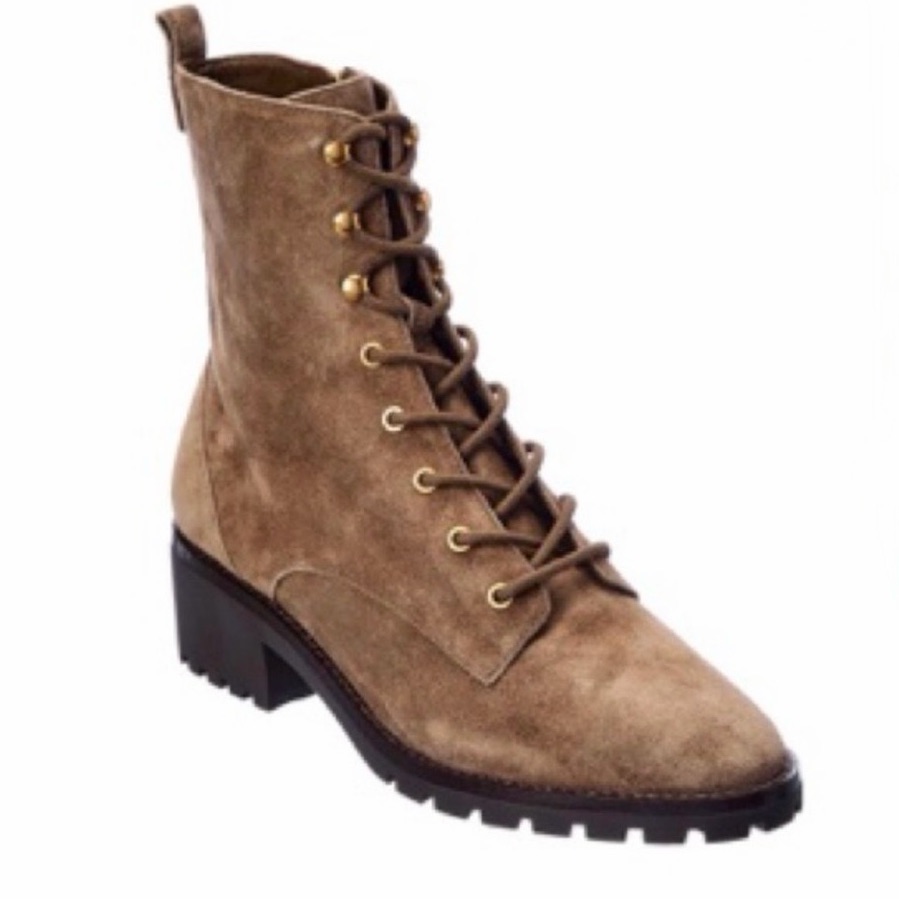 Tory Burch Suede Mid-Calf Combat Boots-Brown